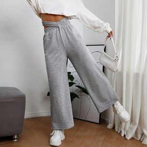 Women's SHEIN Solid Cut Out Wide Leg Sweatpants